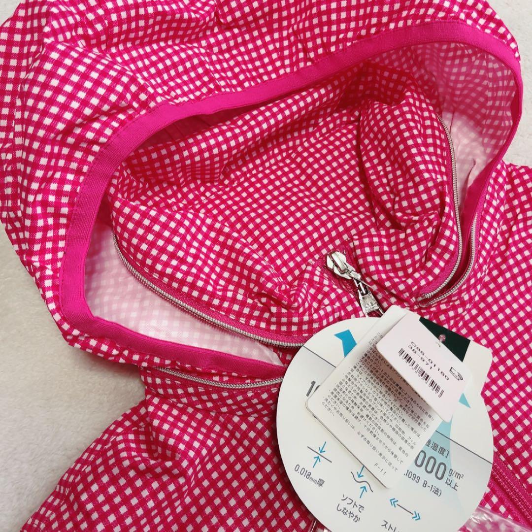 新品　近年　アダバット　2WAY レインワンピース　ピンク チェック　フード