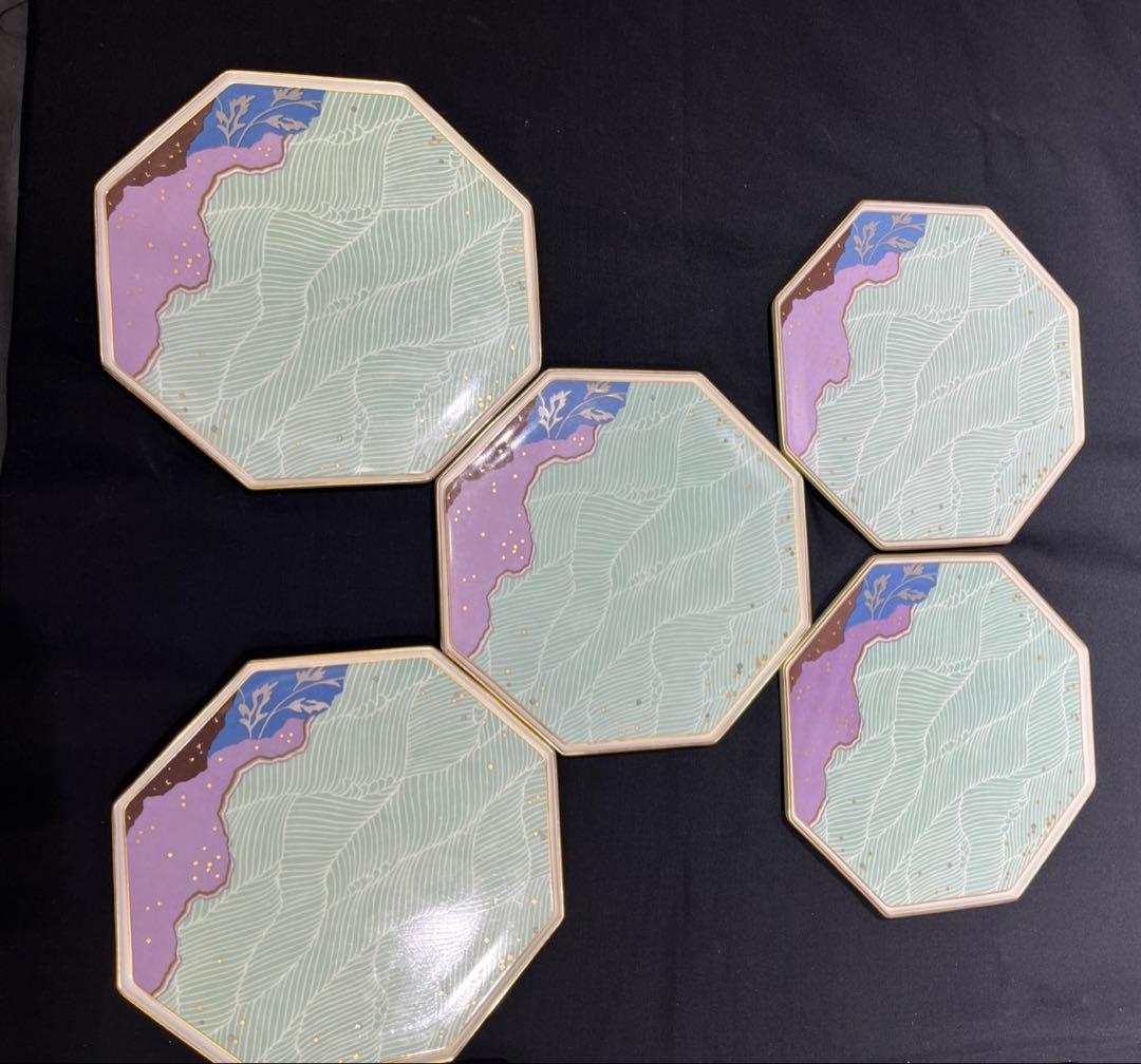 ナルミ ボーンチャイナ 八角皿 10枚セット J.KATANO 金彩