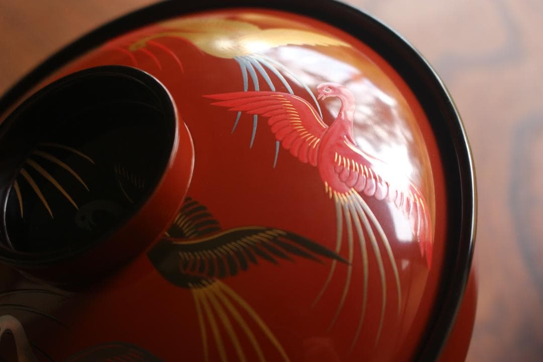 デッドストック！上質朱漆に極上鳳凰蒔絵の大平椀2点（検輪島塗蒔絵椀煮物椀雑煮椀