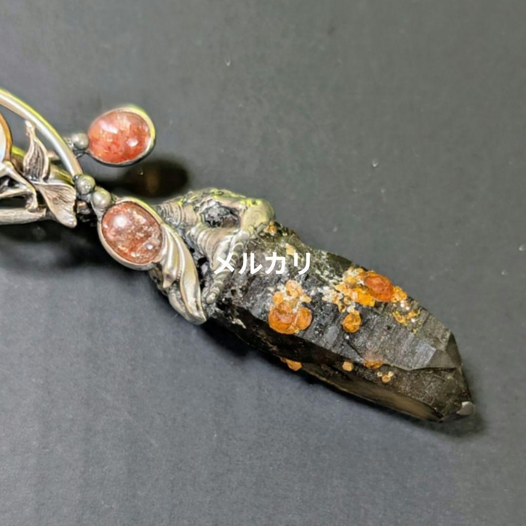 レア石使用！　スモーキークォーツ ウィズガーネット＆オレンジルチルクォーツワンド