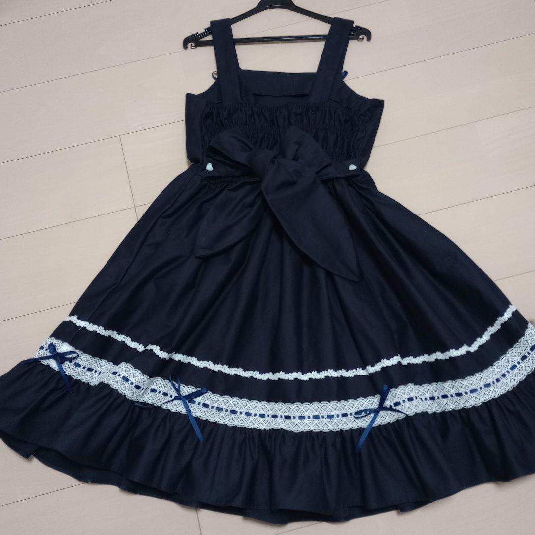 ハンドメイド　ロリィタ　ジャンパースカート&ケープ　ネイビー