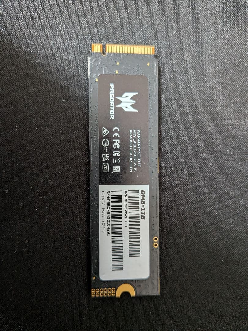 内蔵型SSD Acer Predator M.2 SSD 1TB GM6 NVMe2.0