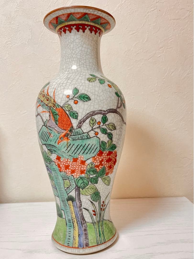中国景徳鎮　粉彩花鳥文　壺　骨董品　花器