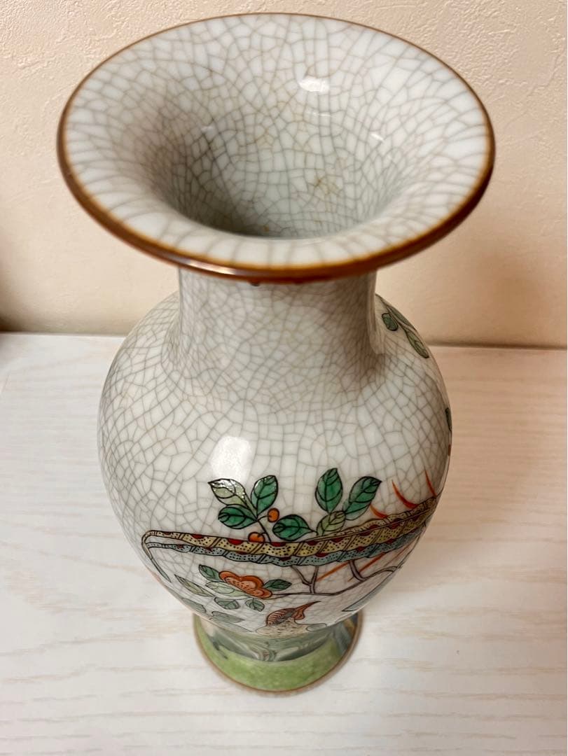 中国景徳鎮　粉彩花鳥文　壺　骨董品　花器