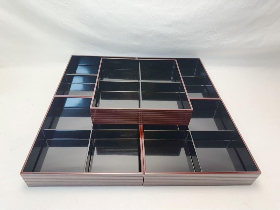 懐石道具 浅己造 輪島塗 木製溜塗 幕の内 縁高重箱 五客揃 底印 内黒 共箱