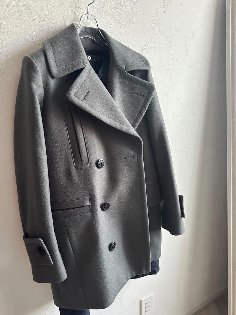 sacaiグレー ウール ダブルブレスト ピーコート