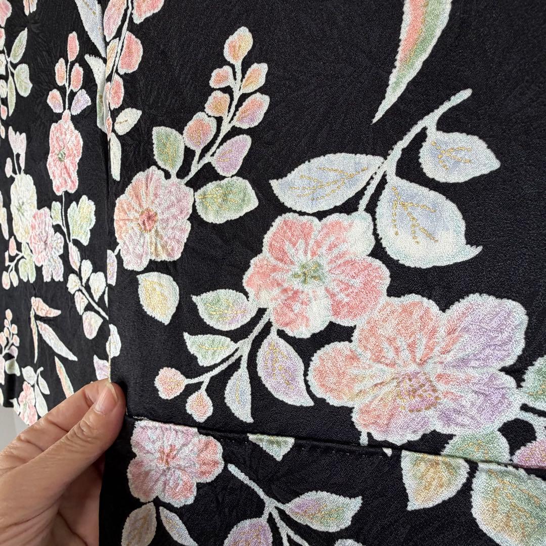 超美品　正絹　小紋　和装　着物　袷　168裄66 三越　辻ヶ花　トール　黒　薄紫