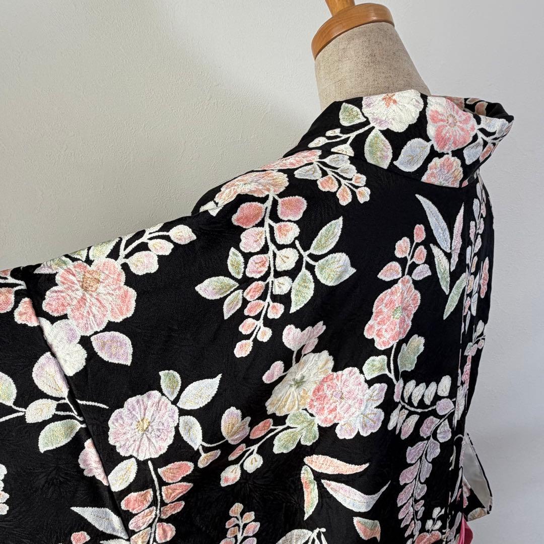 超美品　正絹　小紋　和装　着物　袷　168裄66 三越　辻ヶ花　トール　黒　薄紫