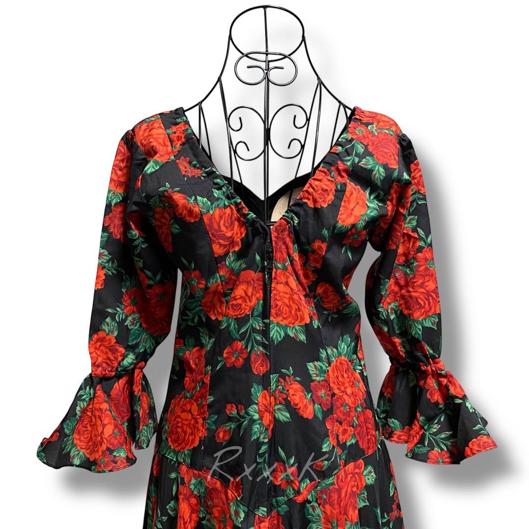 アトリエ貴美恵 フラメンコ 衣装 ドレス ワンピース 花柄 バラ 黒