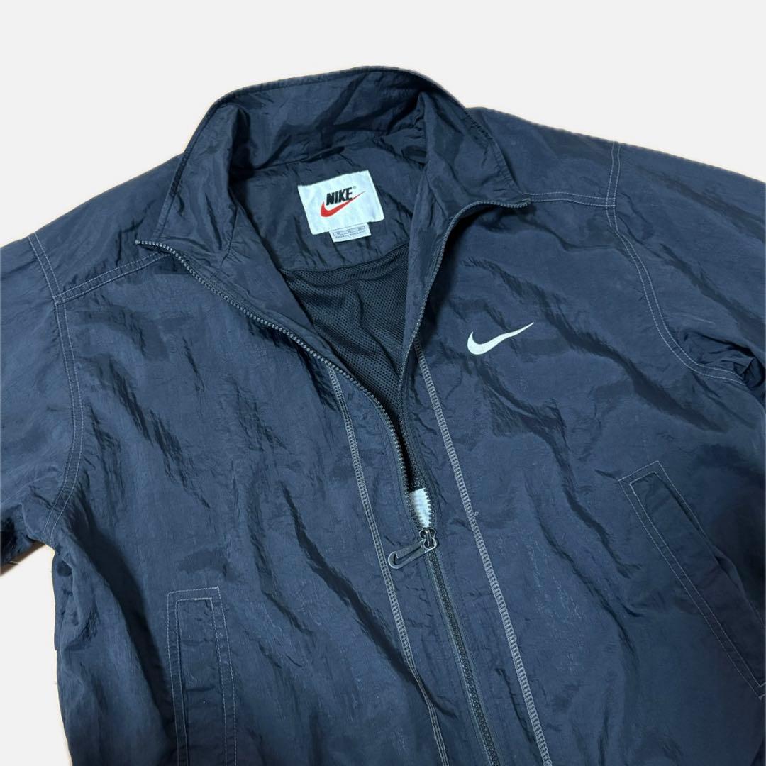 90s NIKE 無地 ナイロンジャケット 白タグ M 黒 刺繍ロゴ