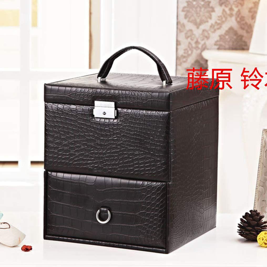 化粧品収納ボックス 化粧鏡付きメイクボックス 木製 引き出し ワニ紋 おしゃB