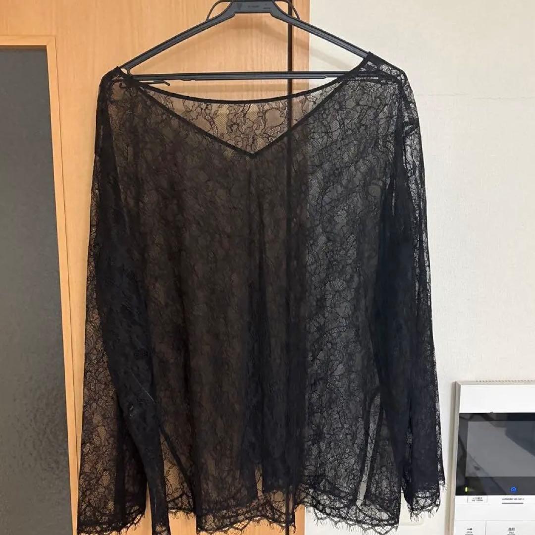 NOBLE サラサシアーレースブラウス　黒　ブラック　25AW 今季