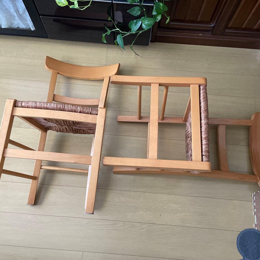 木製編み込み座面の椅子 2脚セット