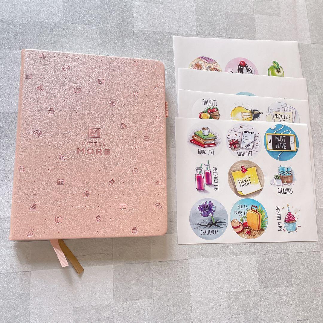 ドットグリットノートブック　ハードカバー　かわいい　シール　ローズゴールド