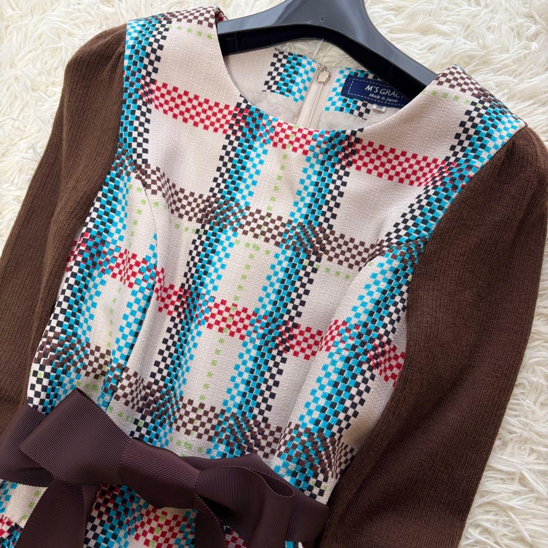 【美品】リボンベルト　2021年　エムズグレイシー　ワンピース　ウール　ニット