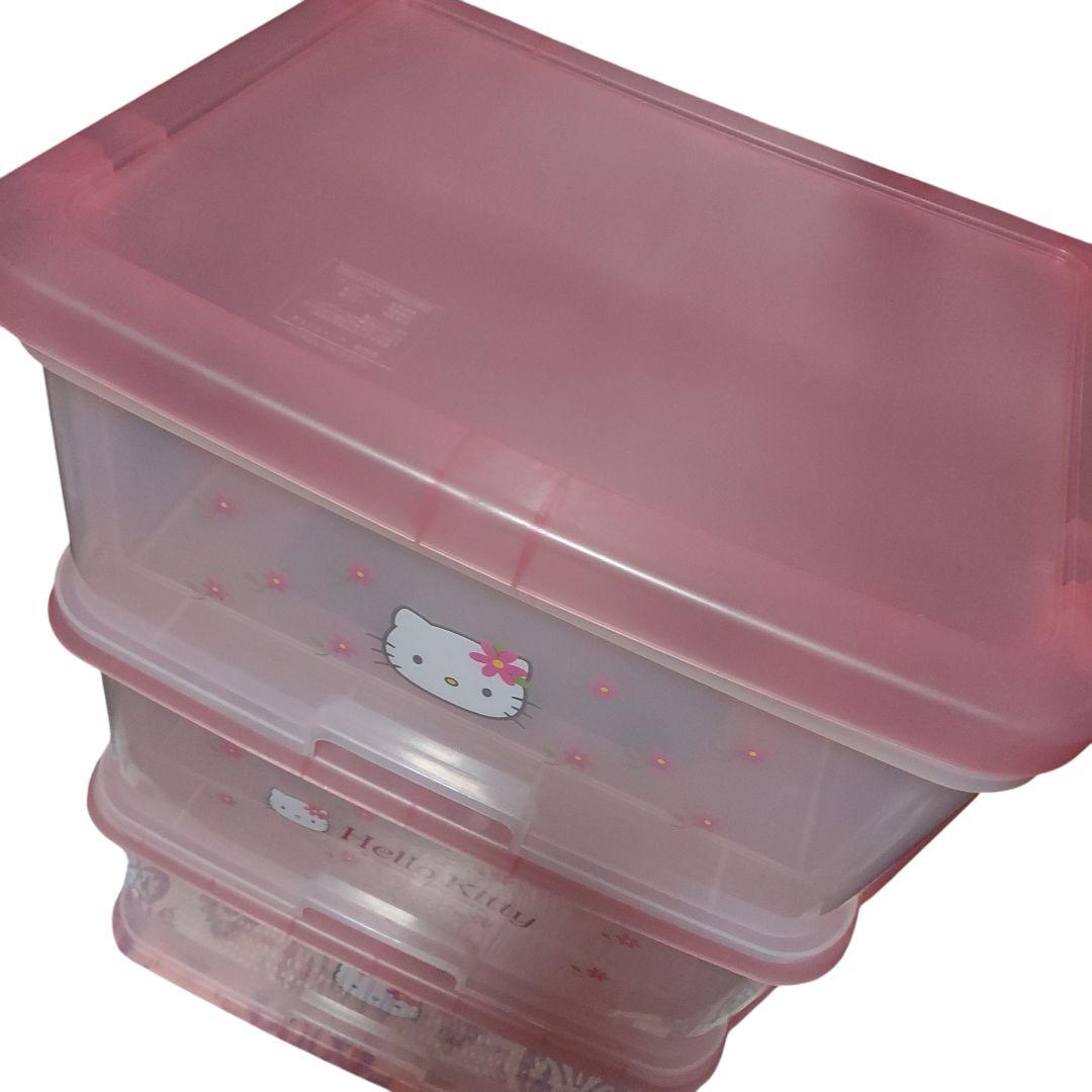 ハローキティ1998年 3段収納ボックス ピンク お花