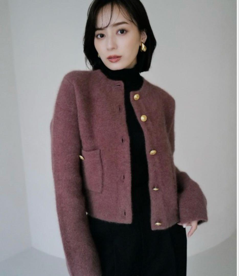 anuans ラクーンブレンドノーカラーニットジャケット