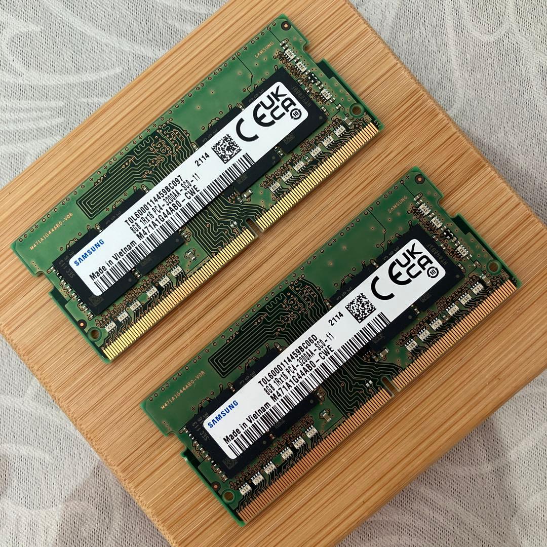 Samsung製ノートDDR4 8GBメモリ2枚　計16GB、3200AA規格