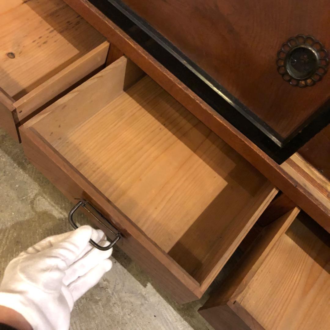 昭和アンティーク　茶棚　飾り棚　木製引き出し　ガラス戸付き　収納棚　茶箪笥　棚