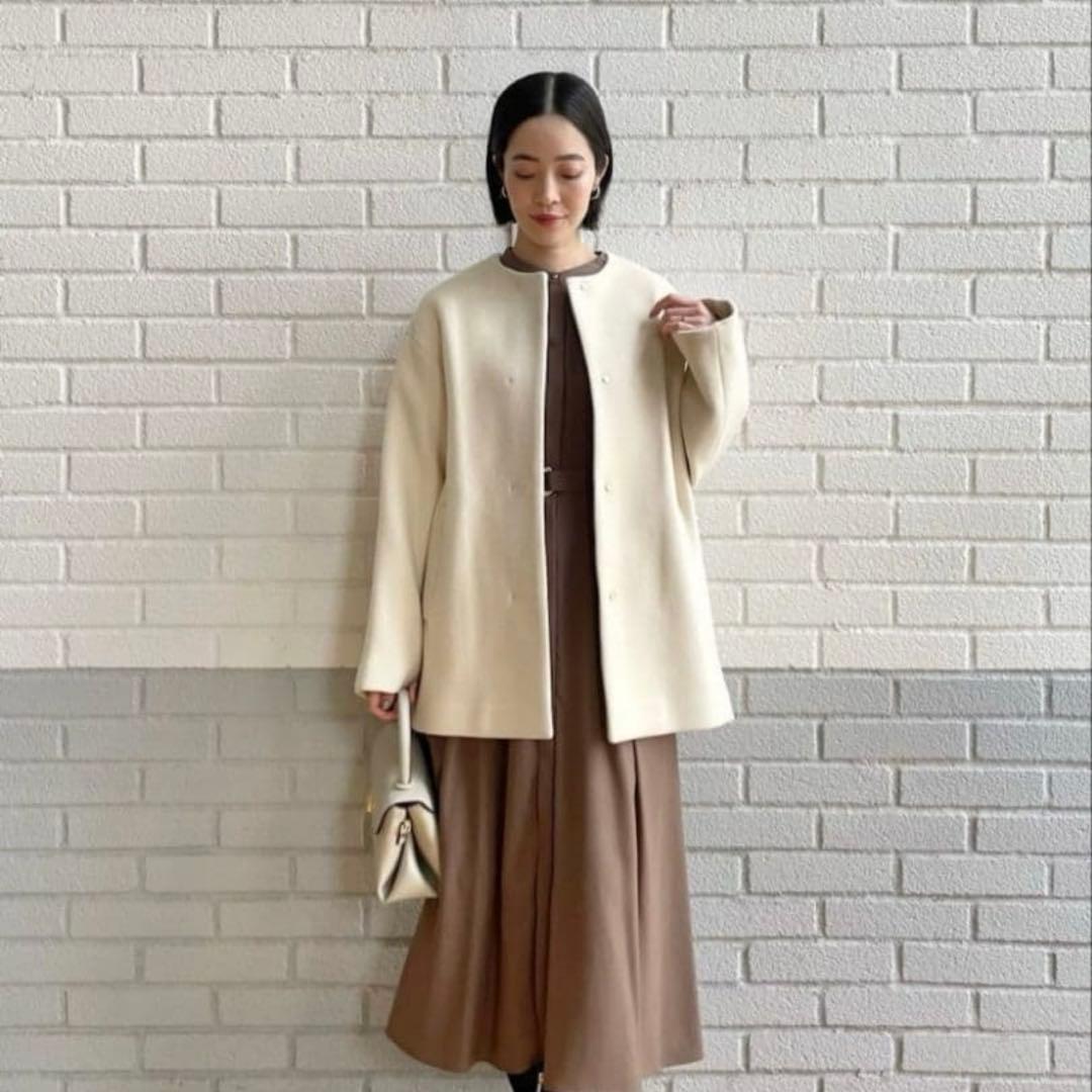 ユナイテッドアローズ　美品　セントデールウール ノーカラー ミドル コート