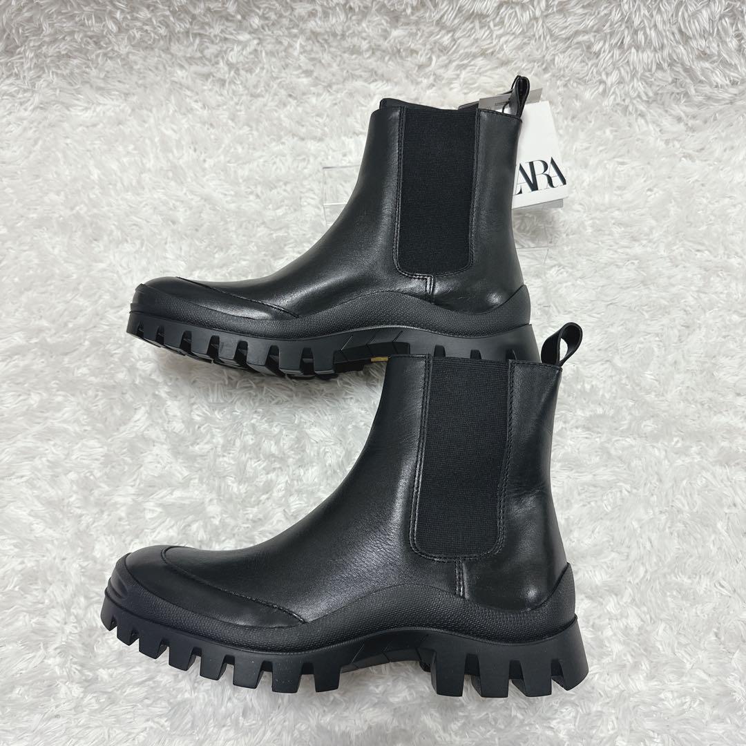 新品 ZARA フラットVIBRAM® ソール チェルシーブーツ　37