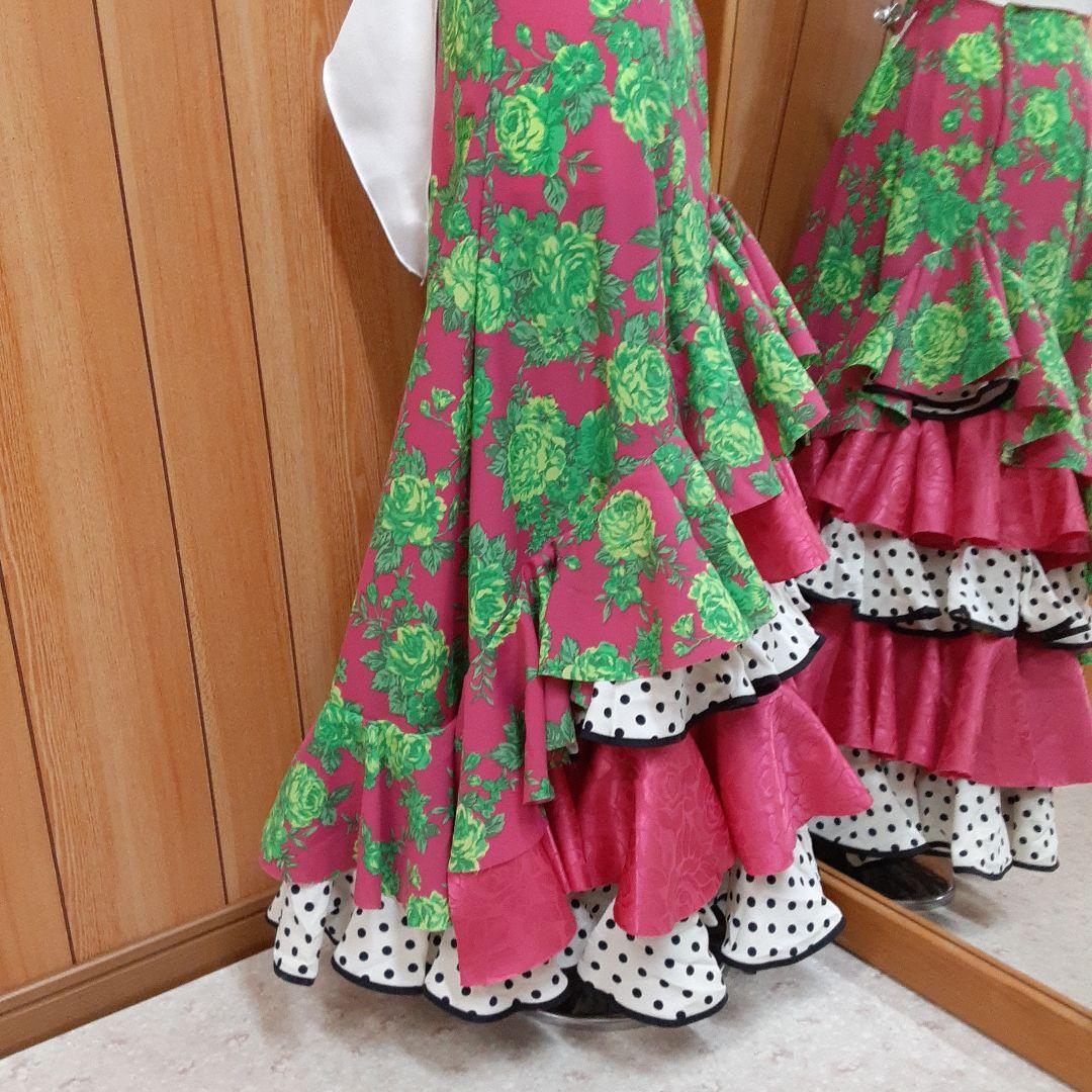 フラメンコ衣装　☆ファルダのみ　花柄/水玉/バイヤス付き　華やかファルダ