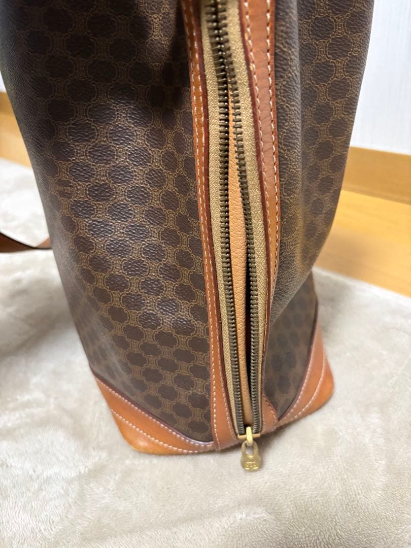 CELINE マカダム柄 巾着ショルダーバッグ ブラウン