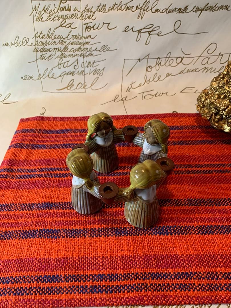 ゲーベル人形　西ドイツ製　陶器置物　1965年のレアな女の子輪キャンドルスタンド