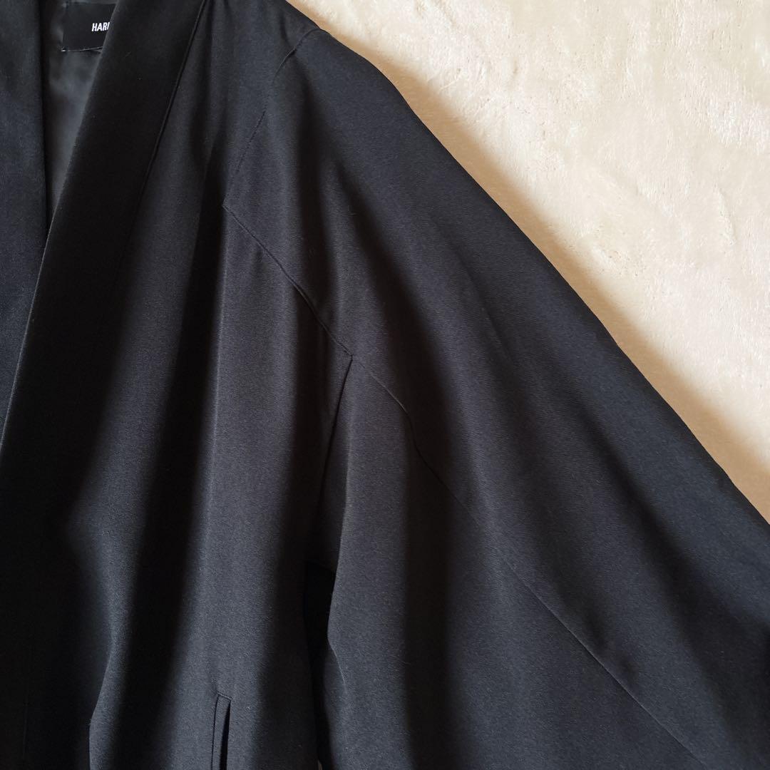 T088美品ハレSQUAREサムエコート和装着物羽織キモノ袖オーバーサイズ黒Ｆ