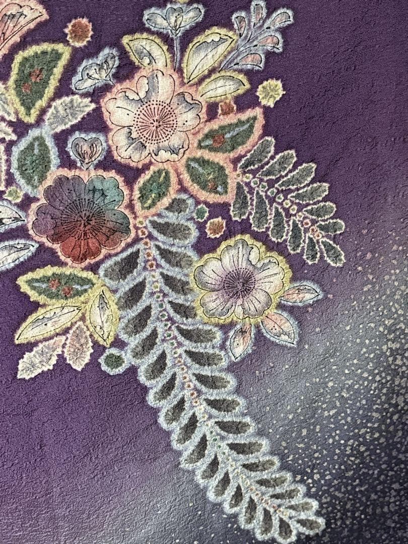 A49訪問着　辻ヶ花　作者物落款 辻がぼかし 紫 正絹 名品