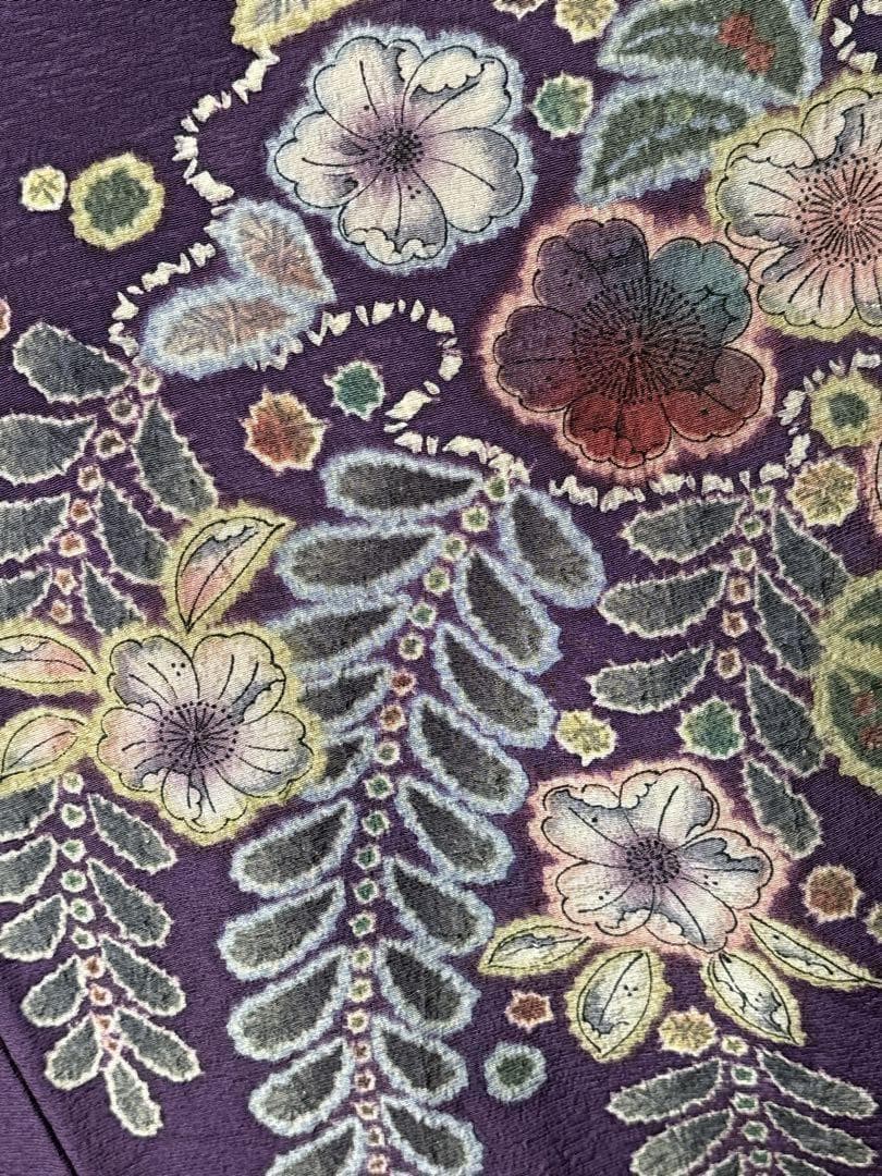 A49訪問着　辻ヶ花　作者物落款 辻がぼかし 紫 正絹 名品