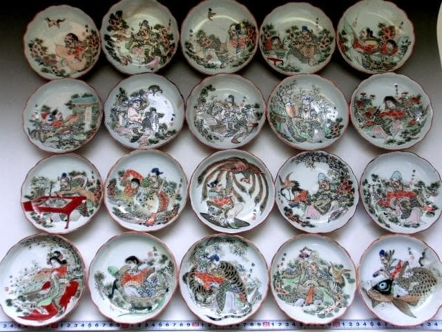 皿■画替錦手塩皿 20客 中国漢期武将図 中国伝説人物 粉彩 古玩 時代物骨董■