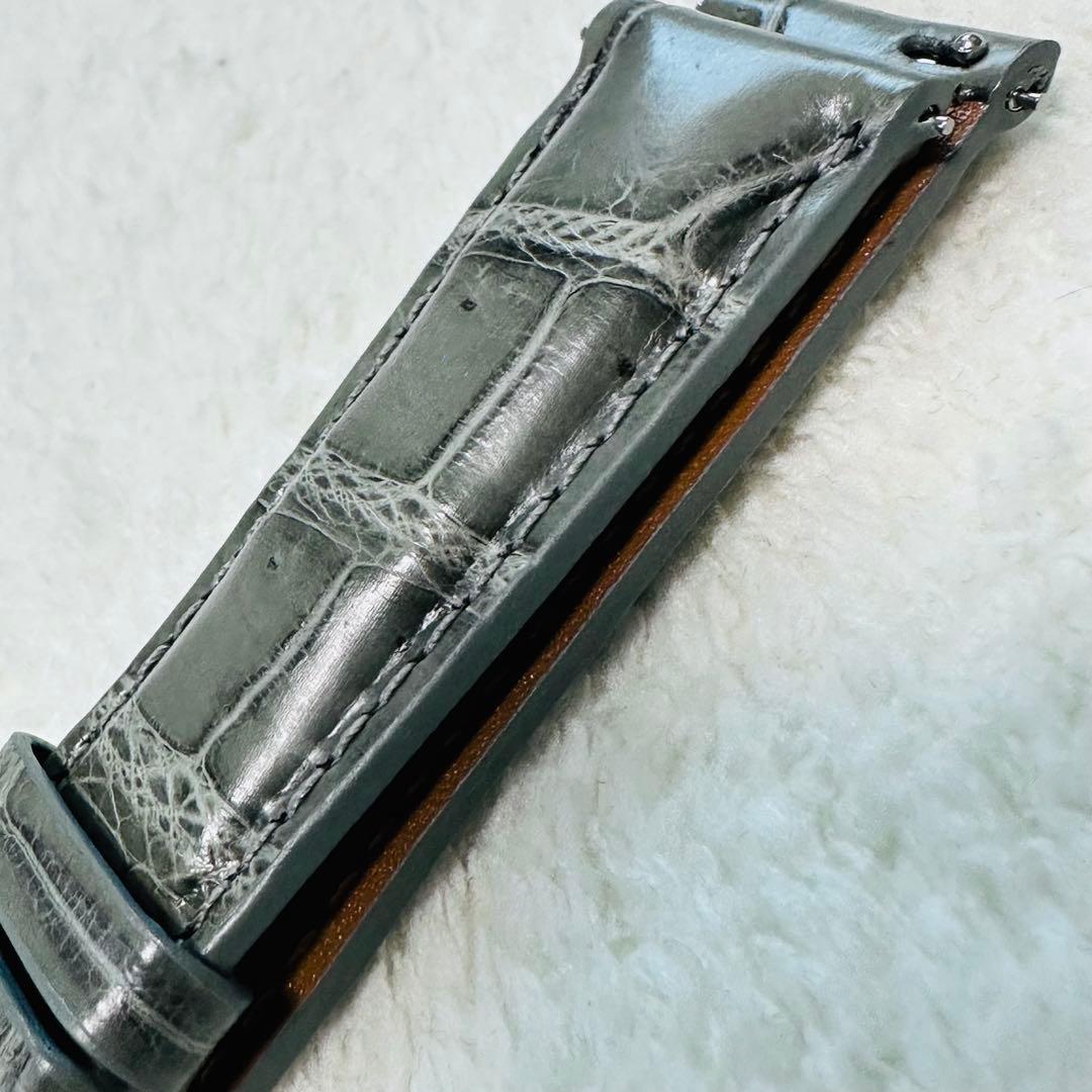 3021#20mm-18mmダークアッシュ★本物クロコダイルベルト★スイス製