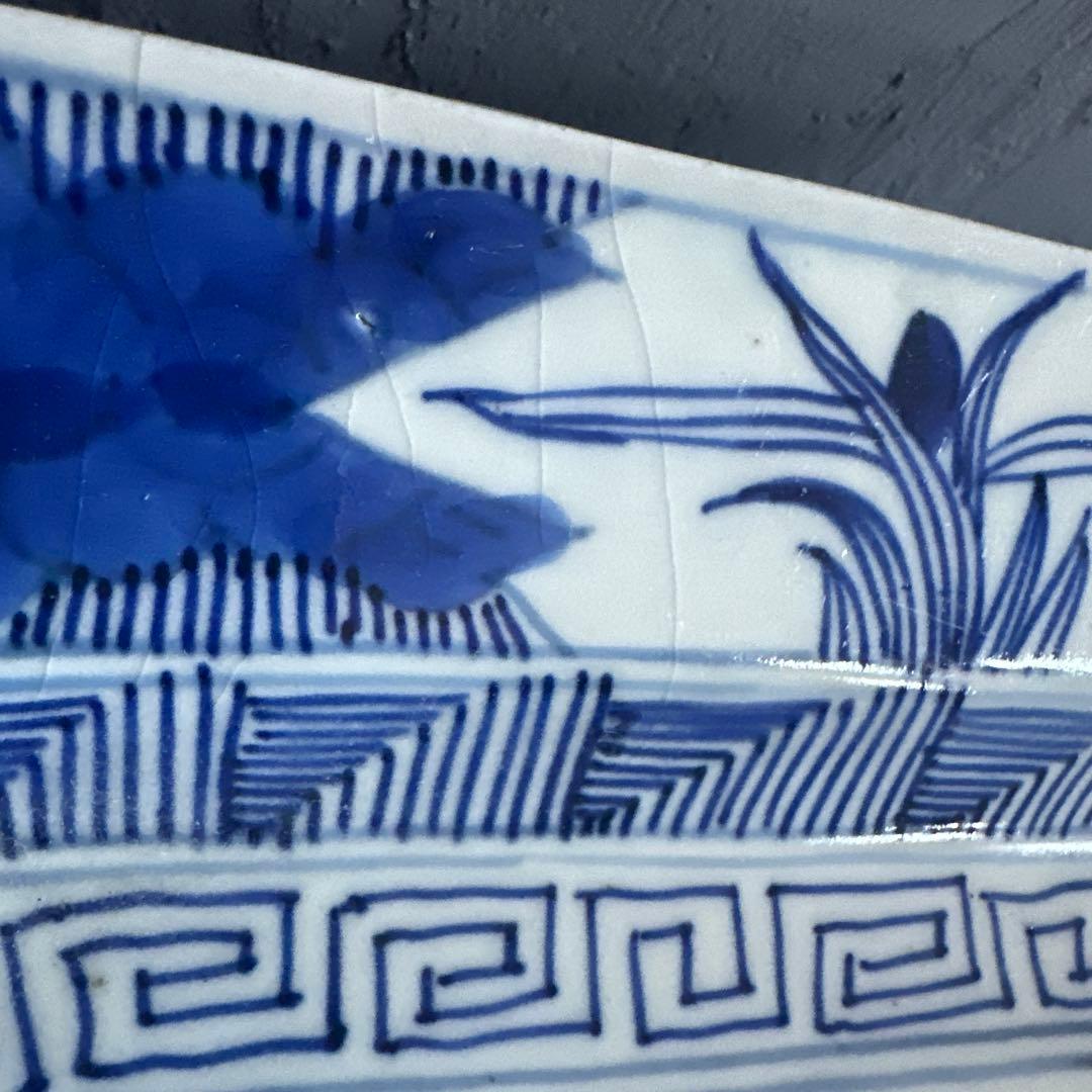 ヴィンテージ素敵すぎる青と白の八角形陶器皿