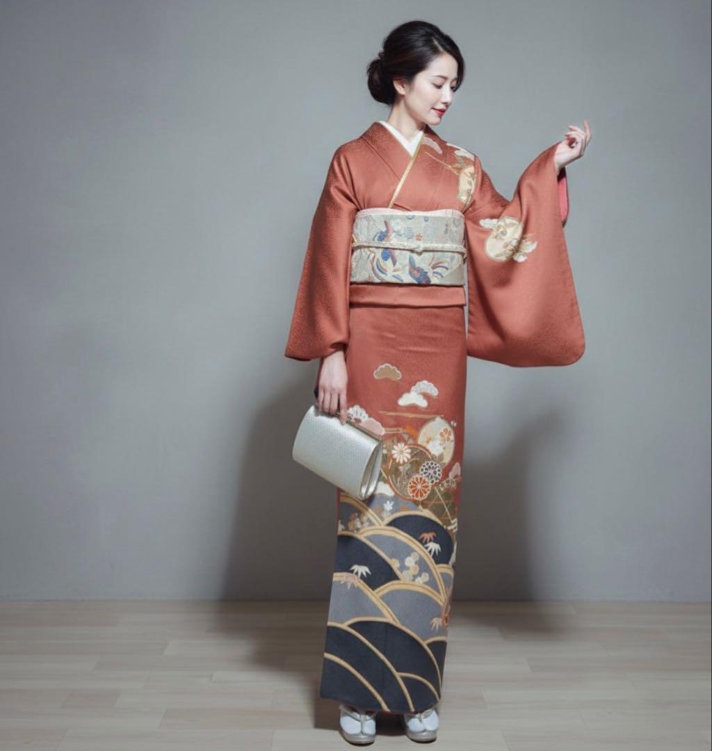 イ9989 未使用近い　美品　袷　正絹　友禅　訪問着　フルセット