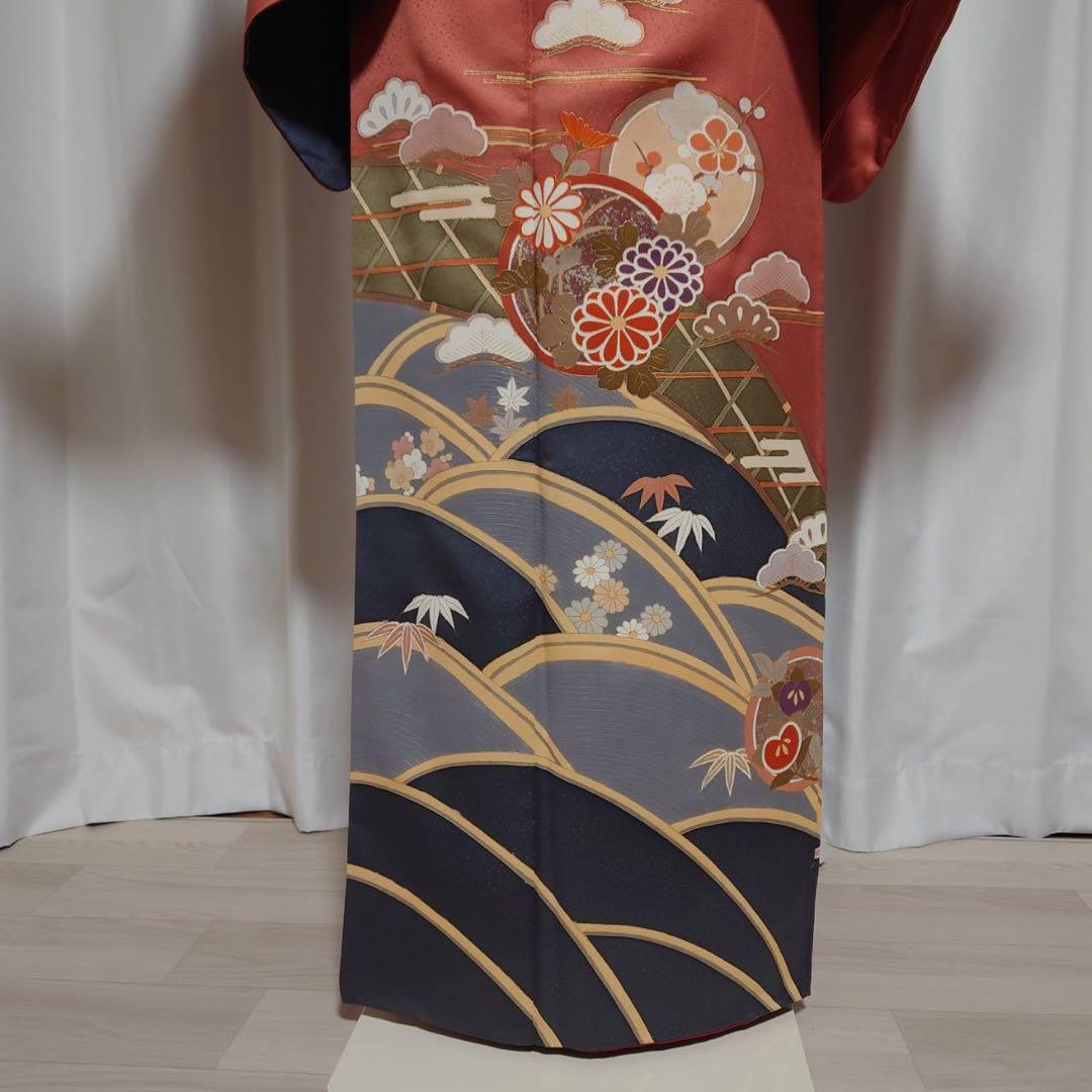 イ9989 未使用近い　美品　袷　正絹　友禅　訪問着　フルセット
