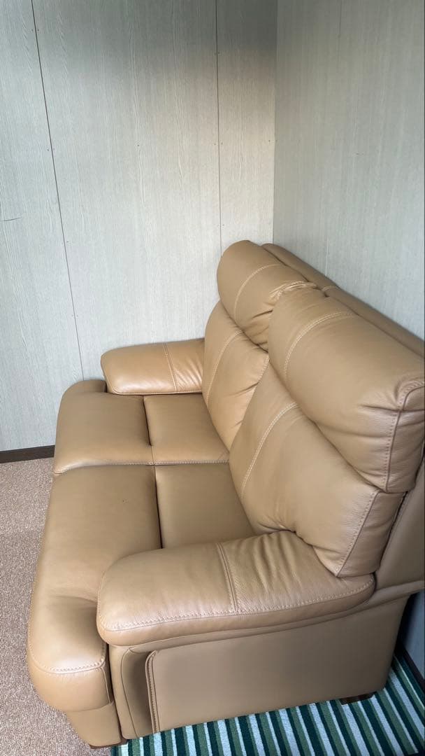 レザー 2人掛けソファ 本革使用　オレンジ系