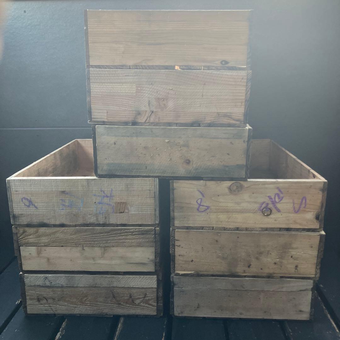 9個まとめ　魚　トロ箱　レトロ　木製箱　魚箱 魚屋 魚河岸 市場 木製　道具箱