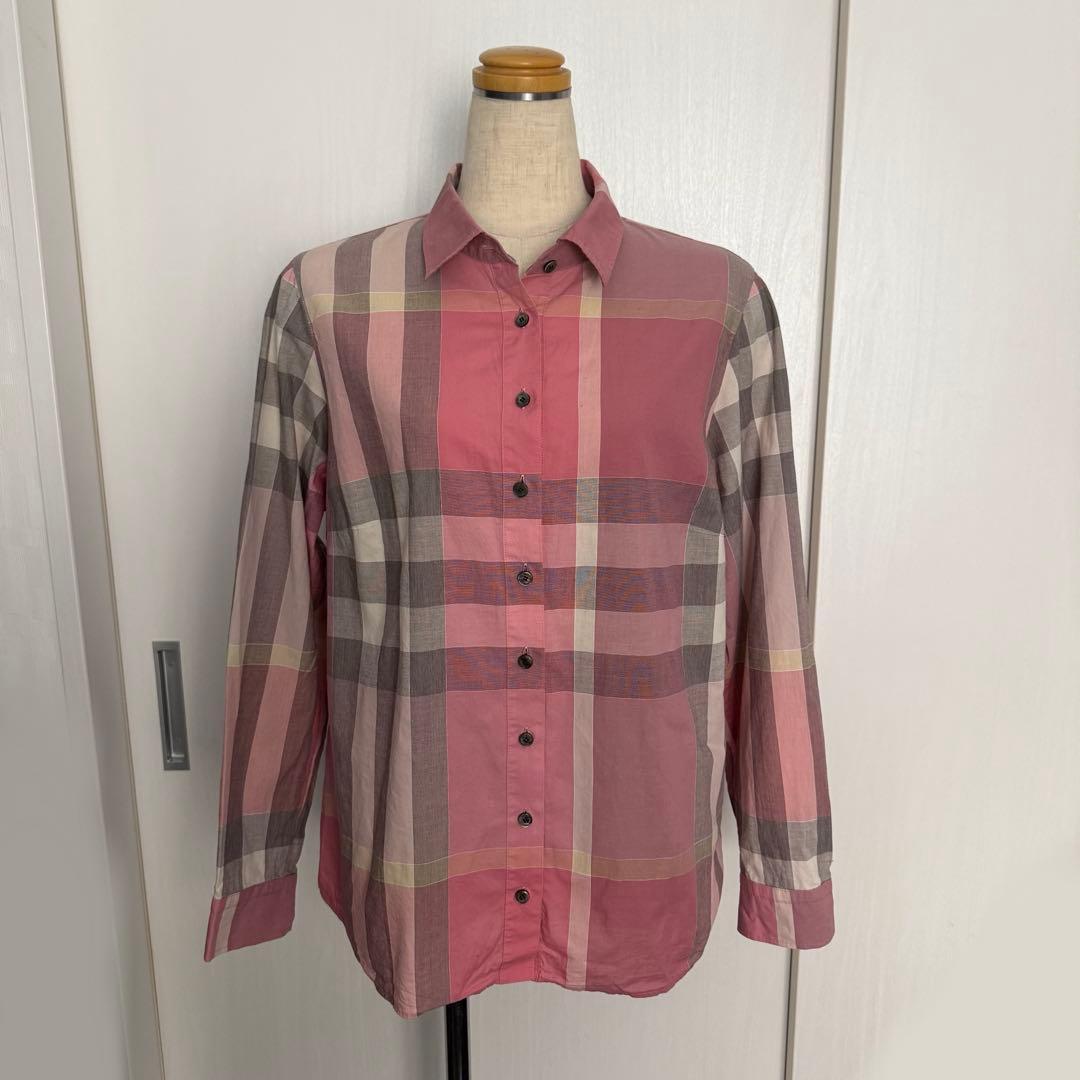 美品 BURBERRY バーバリーロンドン メガチェック シャツ ピンク 46