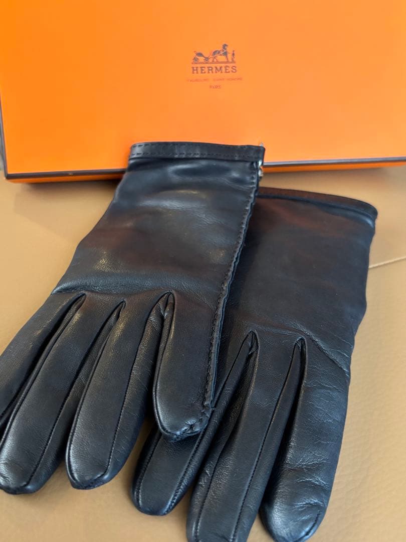 HERMES エルメス　手袋　グローブ　レザー　カシミア 71/2