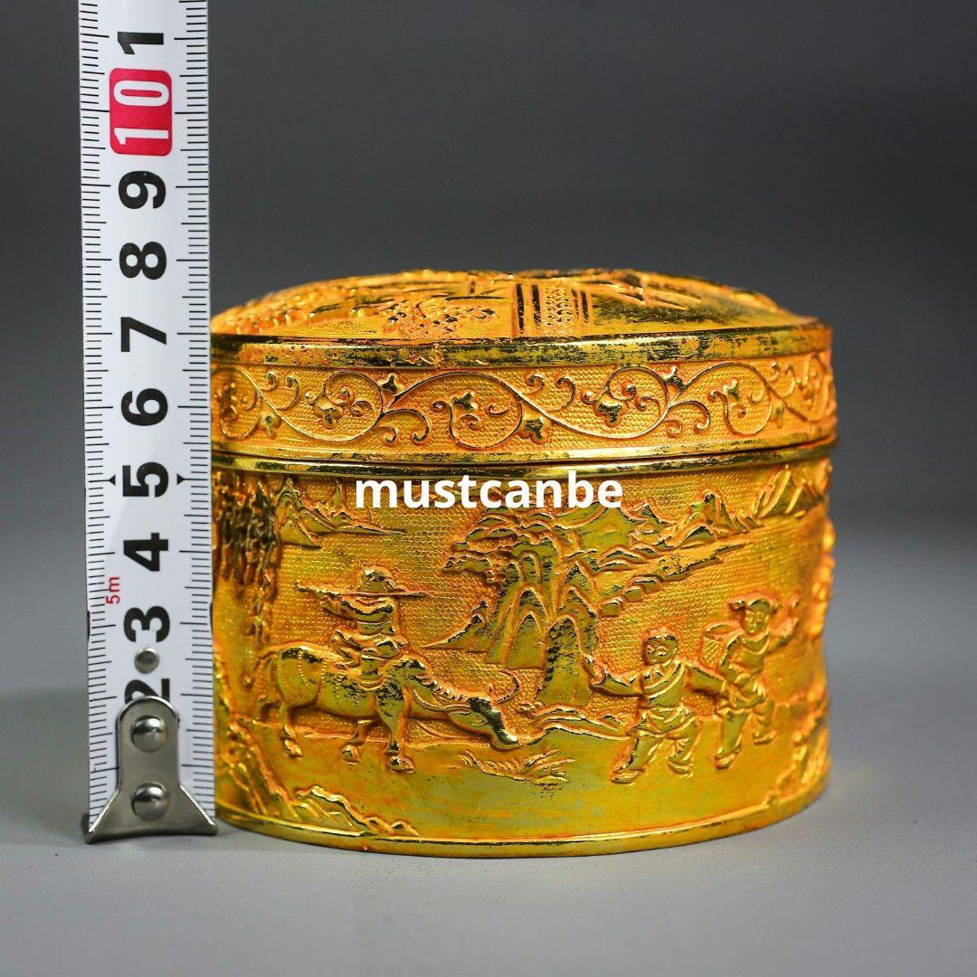 鏨刻百子図飾盒 粉函 墨盒 文房具 金属工芸品 置物
