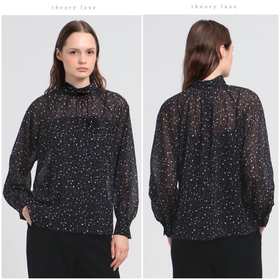 theory luxe 2024 シアー素材スタンドカラーブラウス