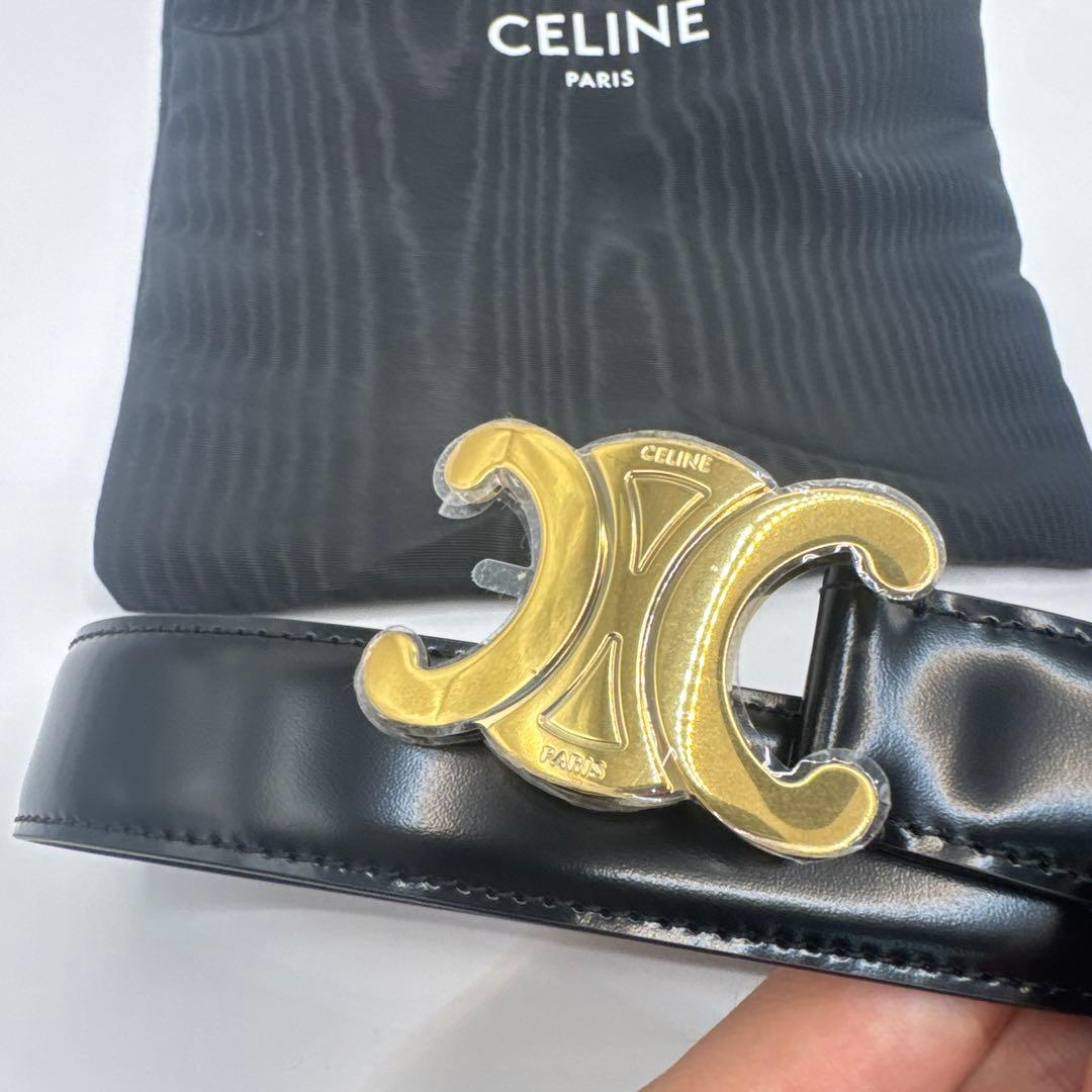 セリーヌ ベルト トリオンフ ゴールド金具 黒サイズ75 レザー保存袋