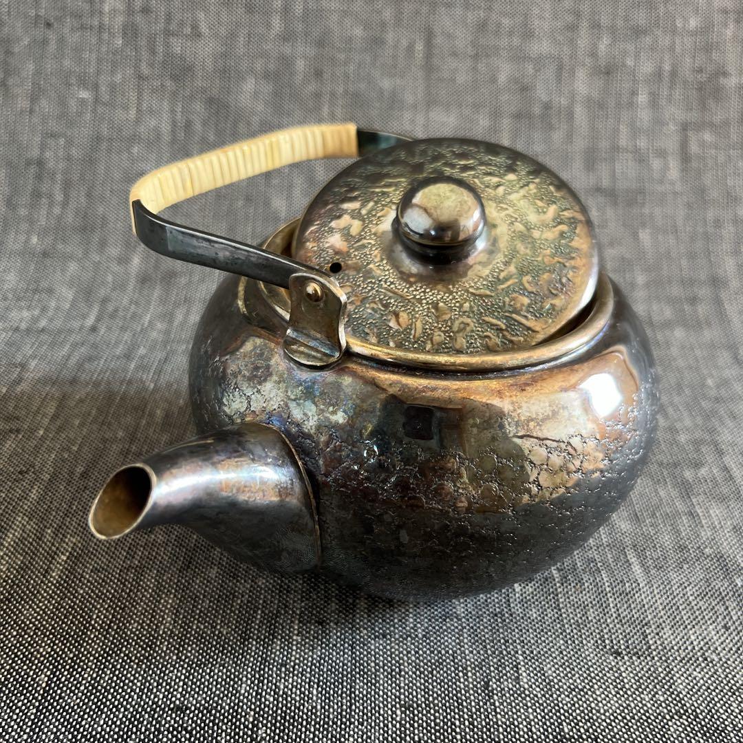 銀川堂『いぶし銀』黄銅 茶器揃 急須＆茶托10客 煎茶道具 金属工芸