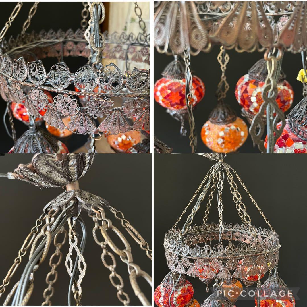 吊り下げ照明 シャンデリア ランプ ガラス アンティーク ランプ トルコランプ