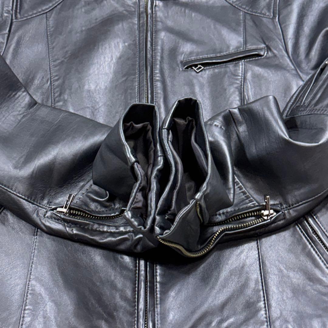 アンタイトル 大きい 2XL ラムレザー ノーカラー シングルライダース 黒