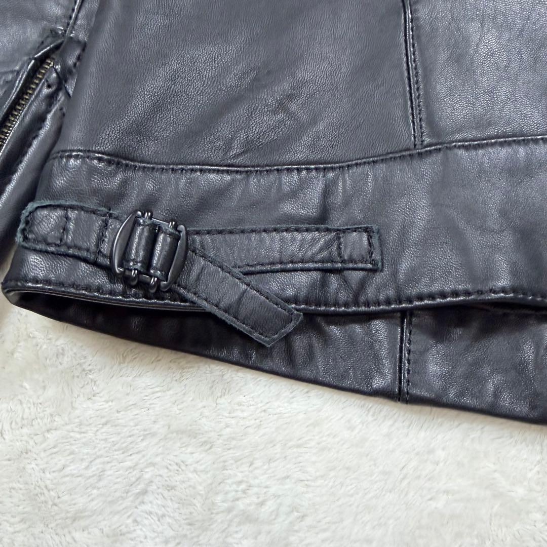 アンタイトル 大きい 2XL ラムレザー ノーカラー シングルライダース 黒