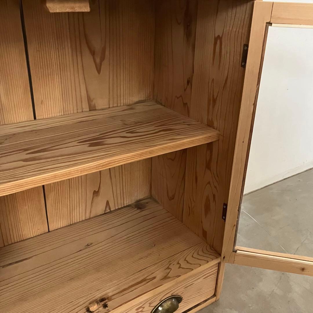 レトロ　アンティーク　古家具　古道具　剥離家具　ストリップド　ガラス棚　シェルフ