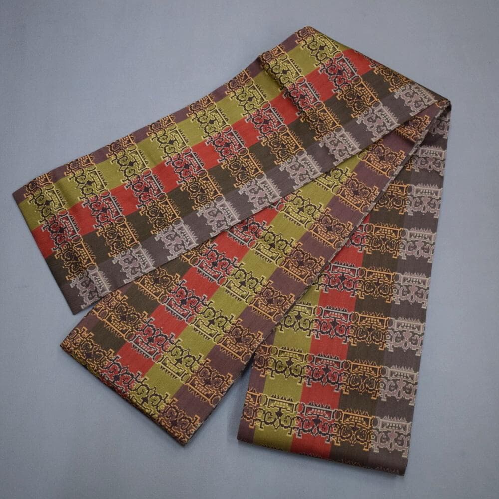 最終値下げ 1/20削除 M1111-16 龍村美術織物 半幅帯 獅噛文長斑錦