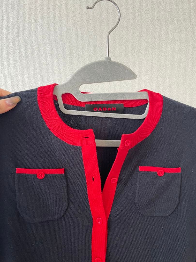 CASBN ネイビー レッド カーディガン